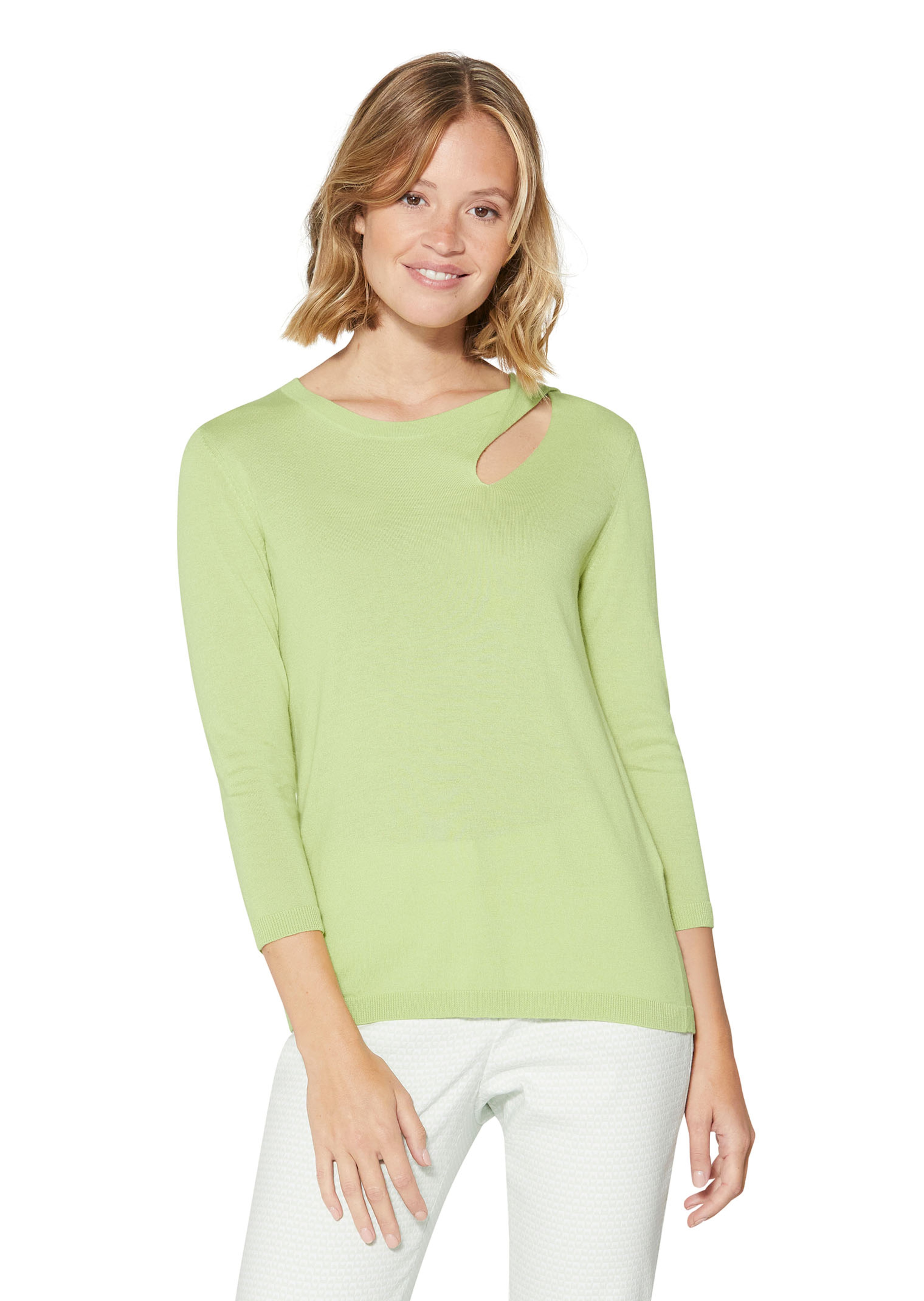 Feinstrick-Pullover mit 3/4-Ärmeln und Cut-out