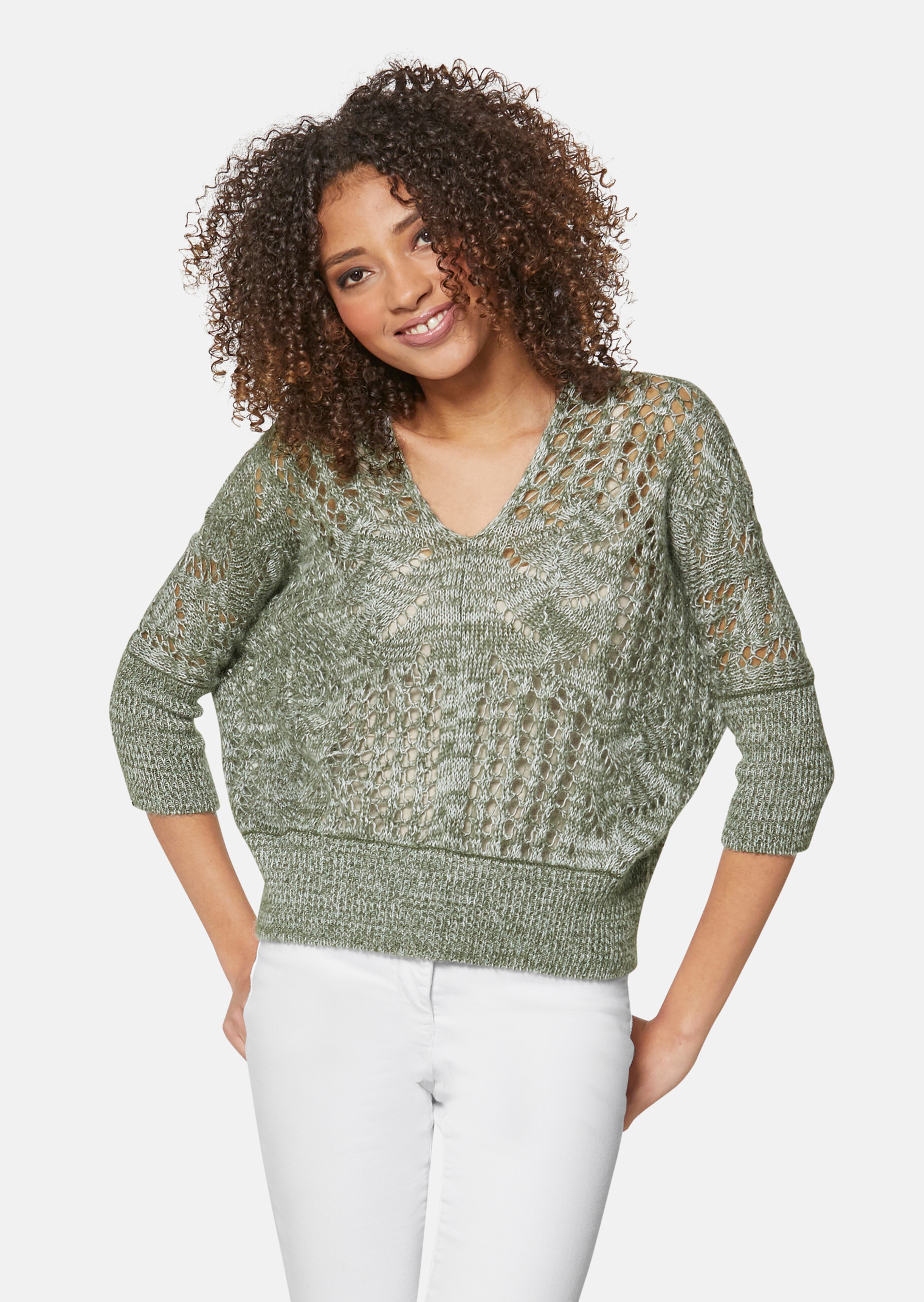 Ajour Strick Pullover mit Alpaka-Anteil