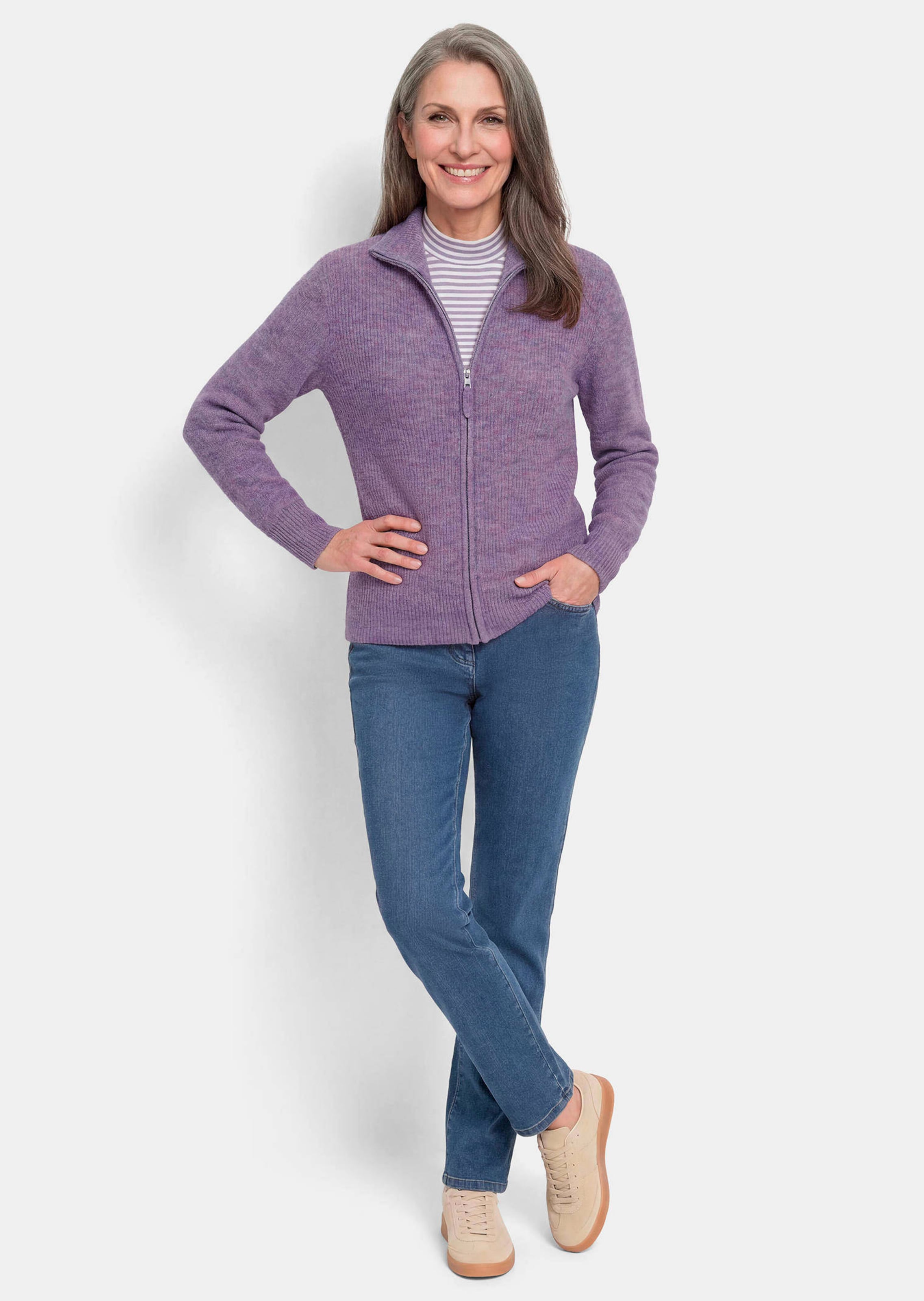 Strickjacke in Rippenstruktur mit Reißverschluss