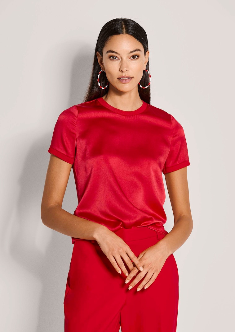 Blouse en soie avec empiècements en maille côtelée