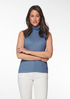 Ärmelloser Rollkragenpullover mit Zopfmuster thumbnail 1