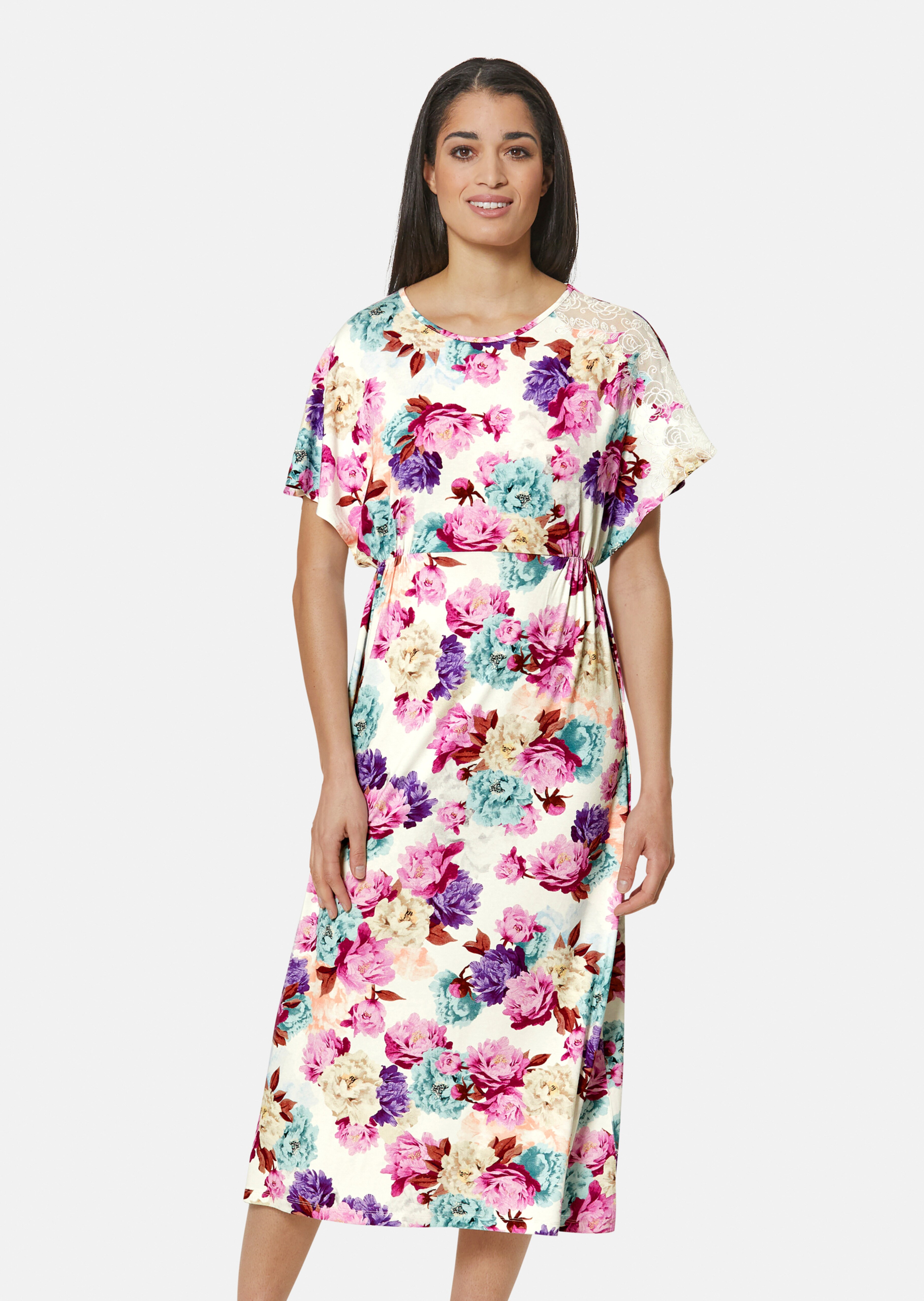 Nachtkleid mit Spitze und Blütenprint