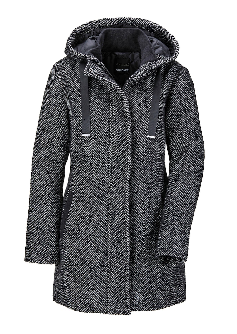 Manteau court à motif chevrons avec capuche