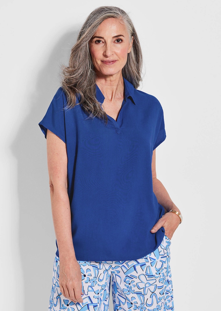 Blouse zonder sluiting met een open overhemdkraag