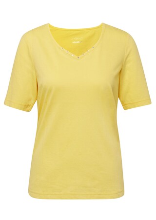 gelb T-Shirt mit charmantem Ausschnitt und Schmucksteinchen
