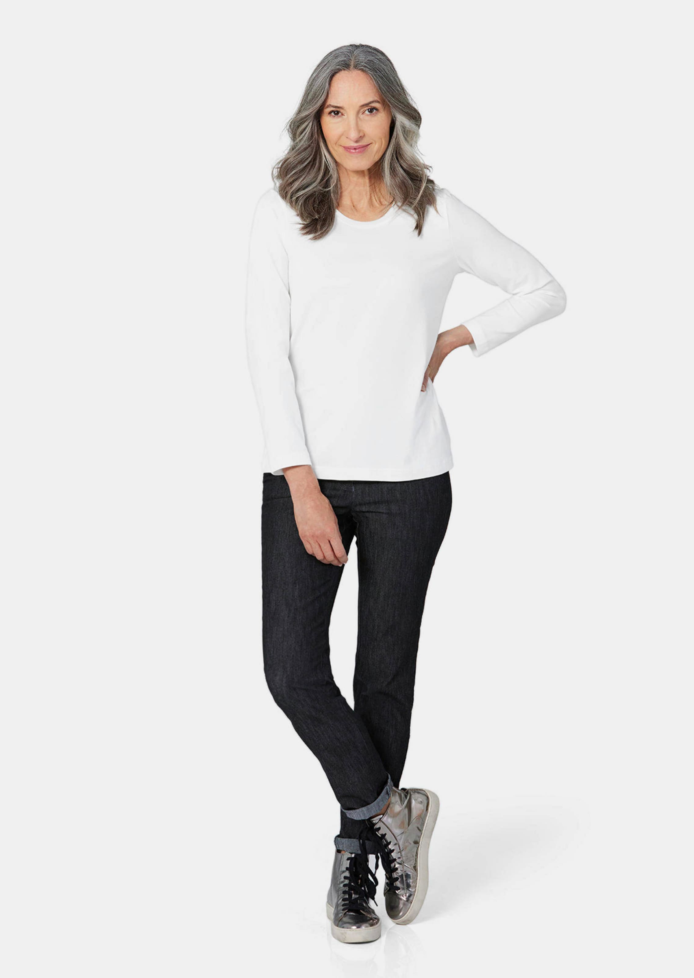 Lot de 3 T-shirts à manches longues - blanc / marine / bordeaux - Gr. 40 de Goldner Fashion