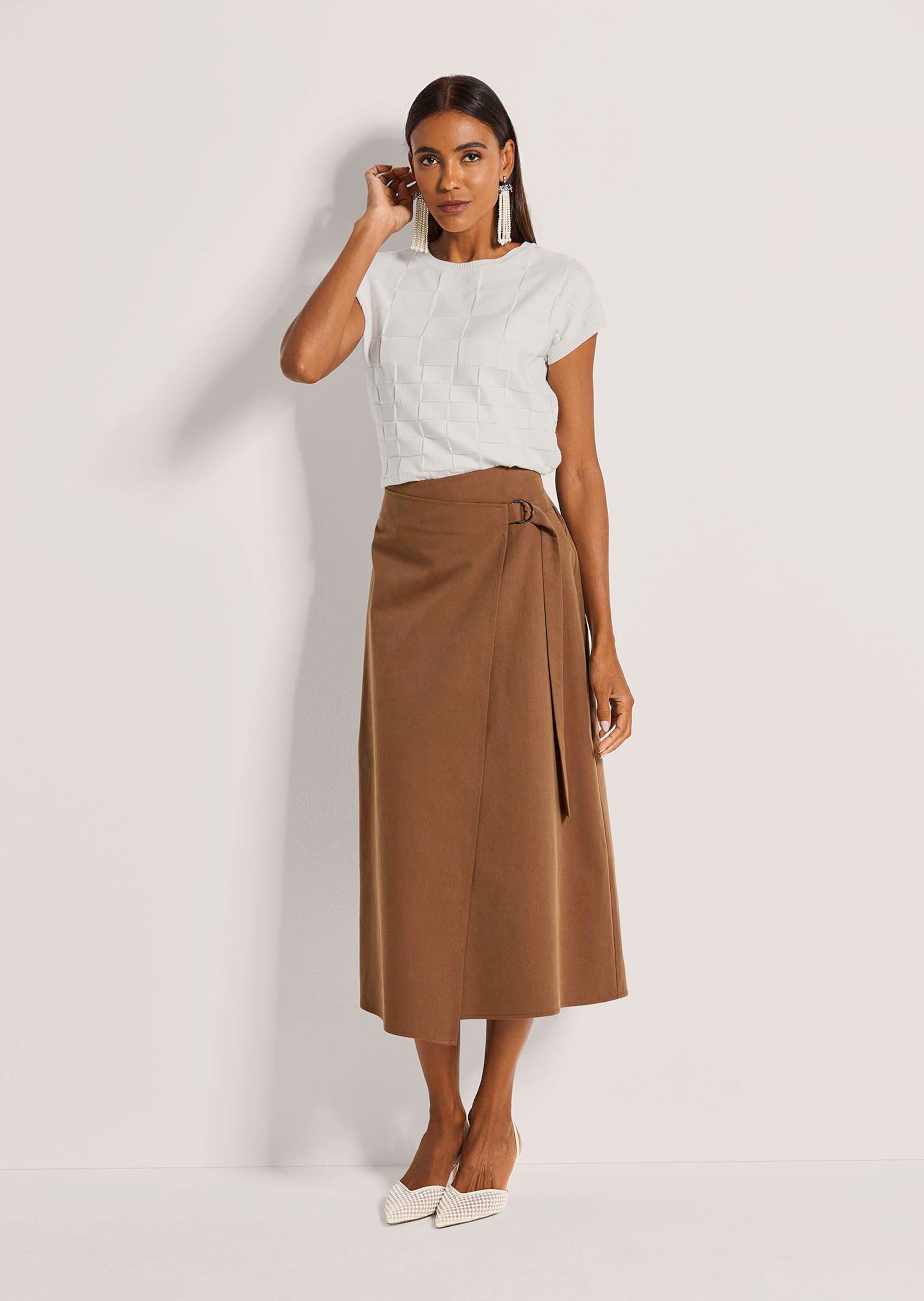 Midi skirt with wrap effect in nougat / brown | MADELEINE Fashion