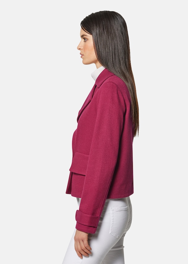Double-breasted short blazer in boiled wool 3