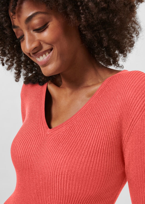 Rib knit jumper with close-fitting design and 3/4-length sleeves 4