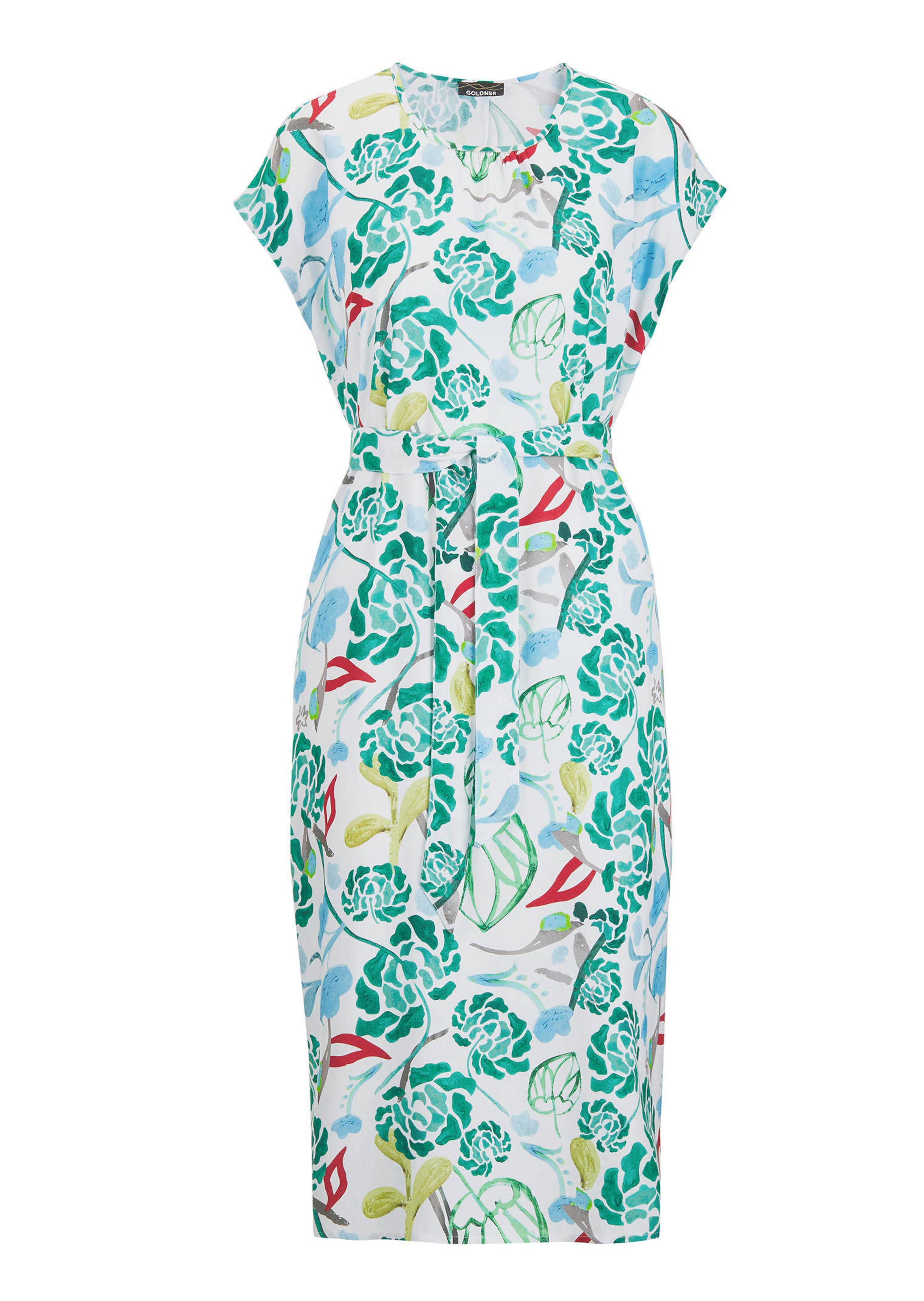 Druckkleid mit Alloverprint & Bindegürtel