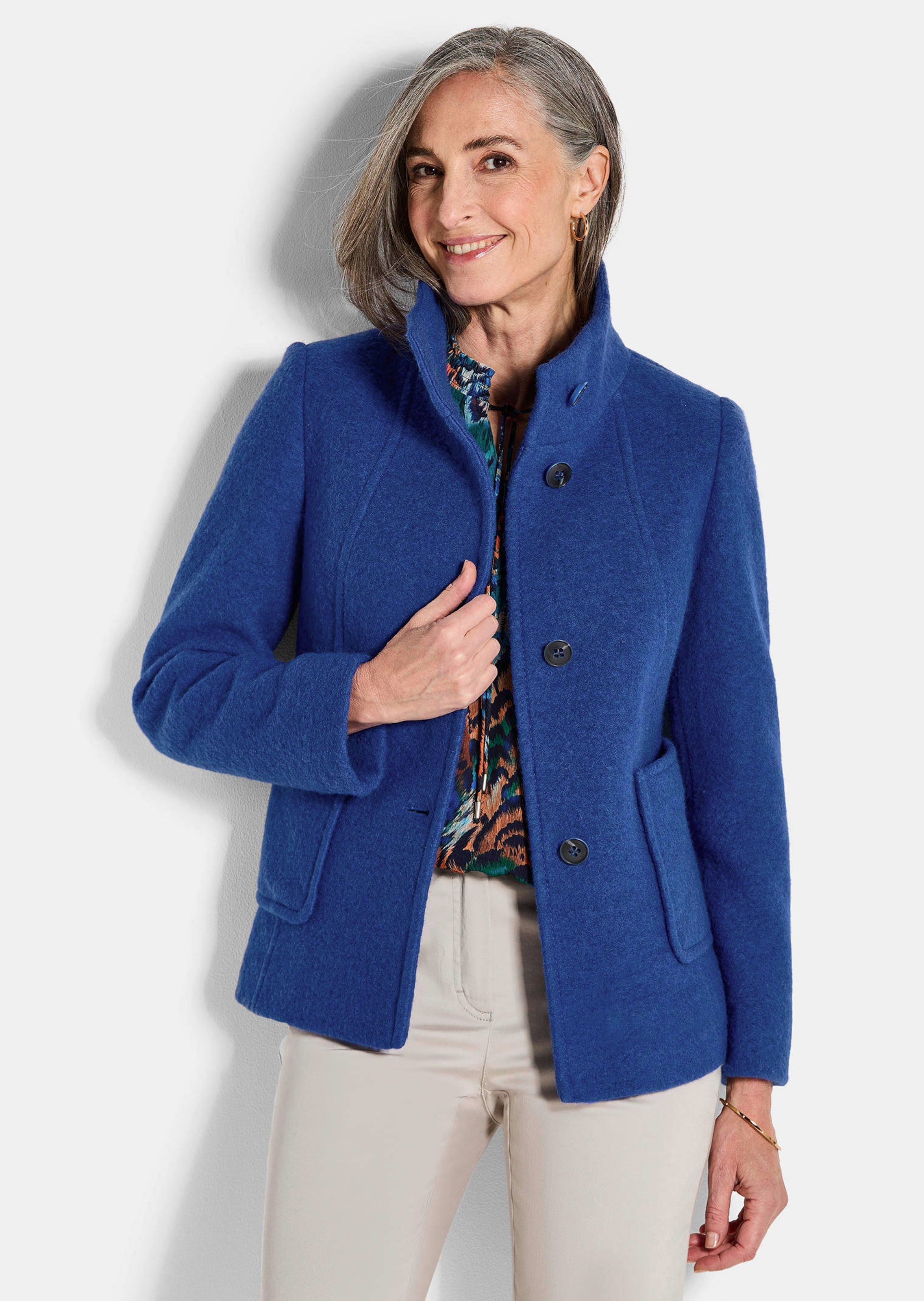 Veste en laine mélangée à col droit