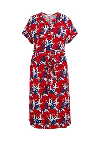 rood / koningsblauw / gebroken wit Elastische jersey jurk met modieuze print
