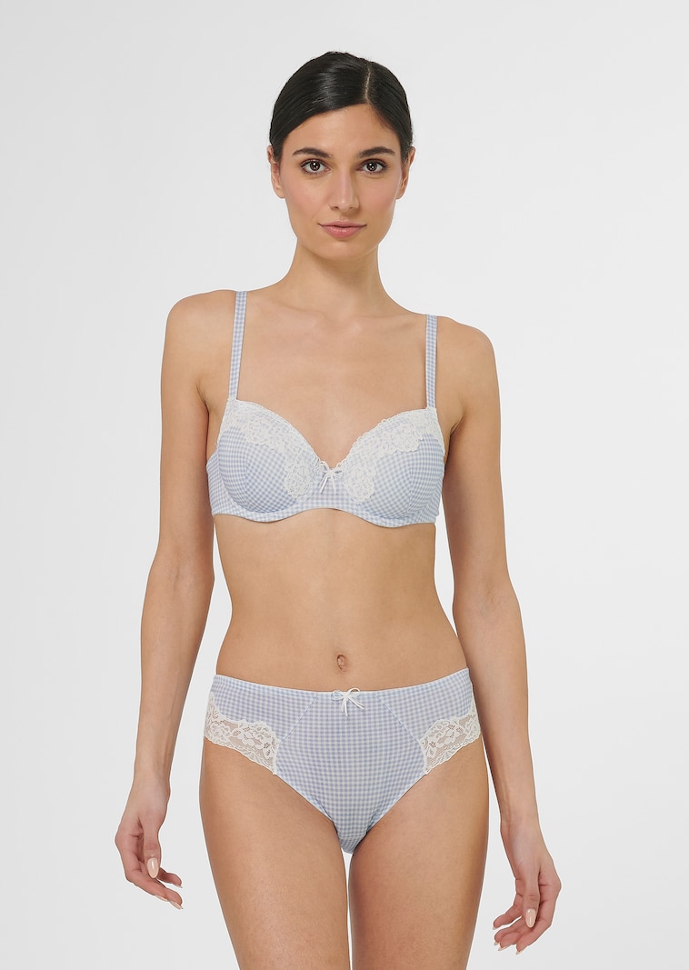 Jumper bra with Vichy check pattern and lace