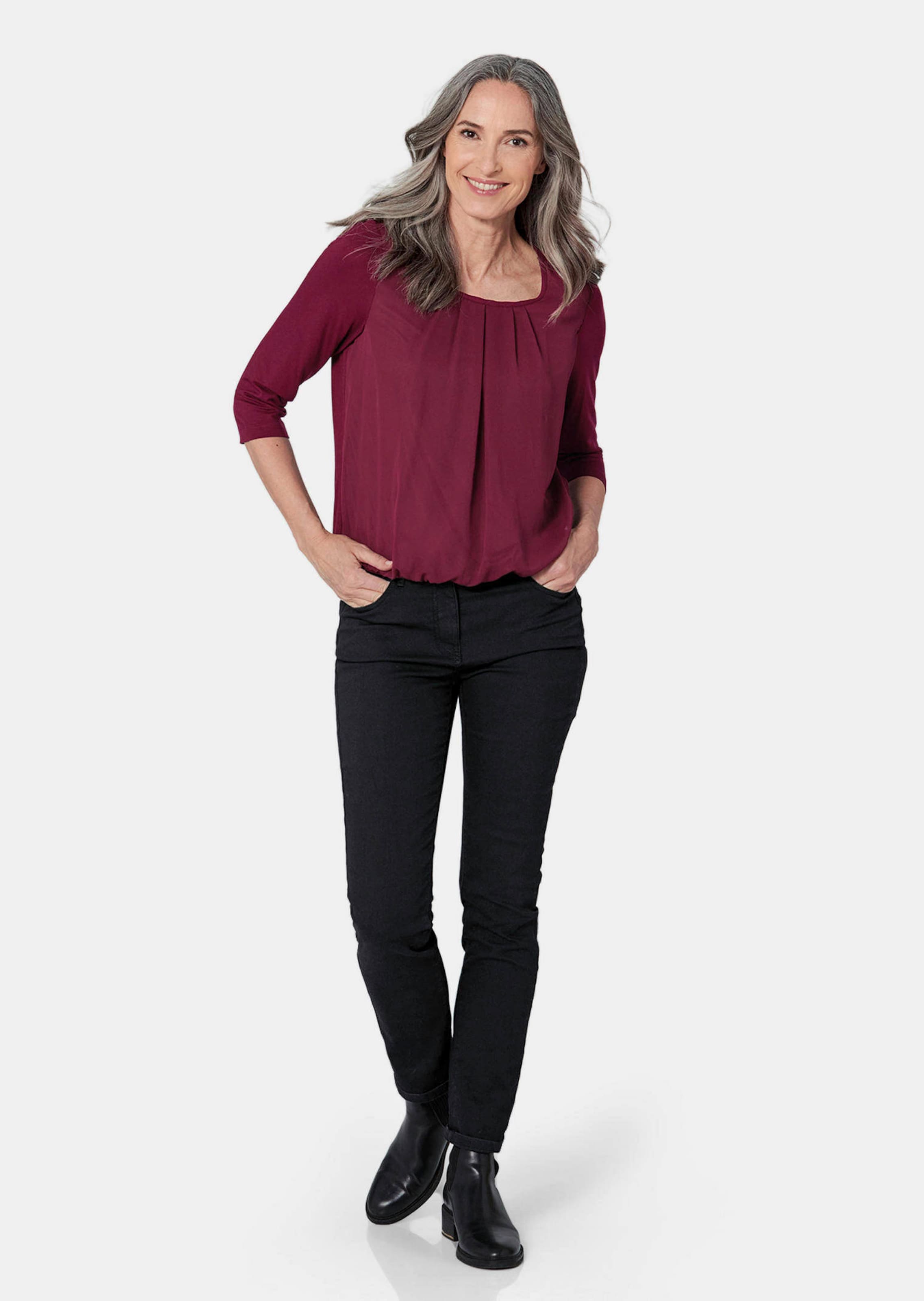Élégant T-shirt aspect chemisier - bordeaux - Gr. 54 de Goldner Fashion