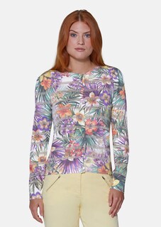 Strickjacke mit Blumendruck und Glanzstreifen thumbnail 1