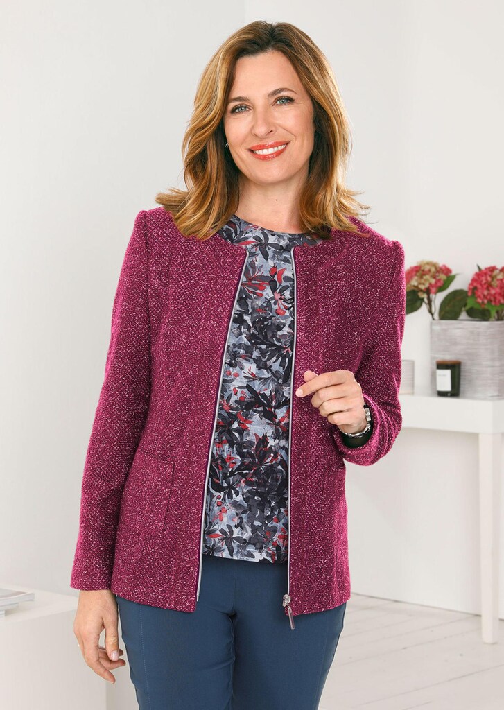 Bouclé-Jacke mit feinem Glanzgarn
