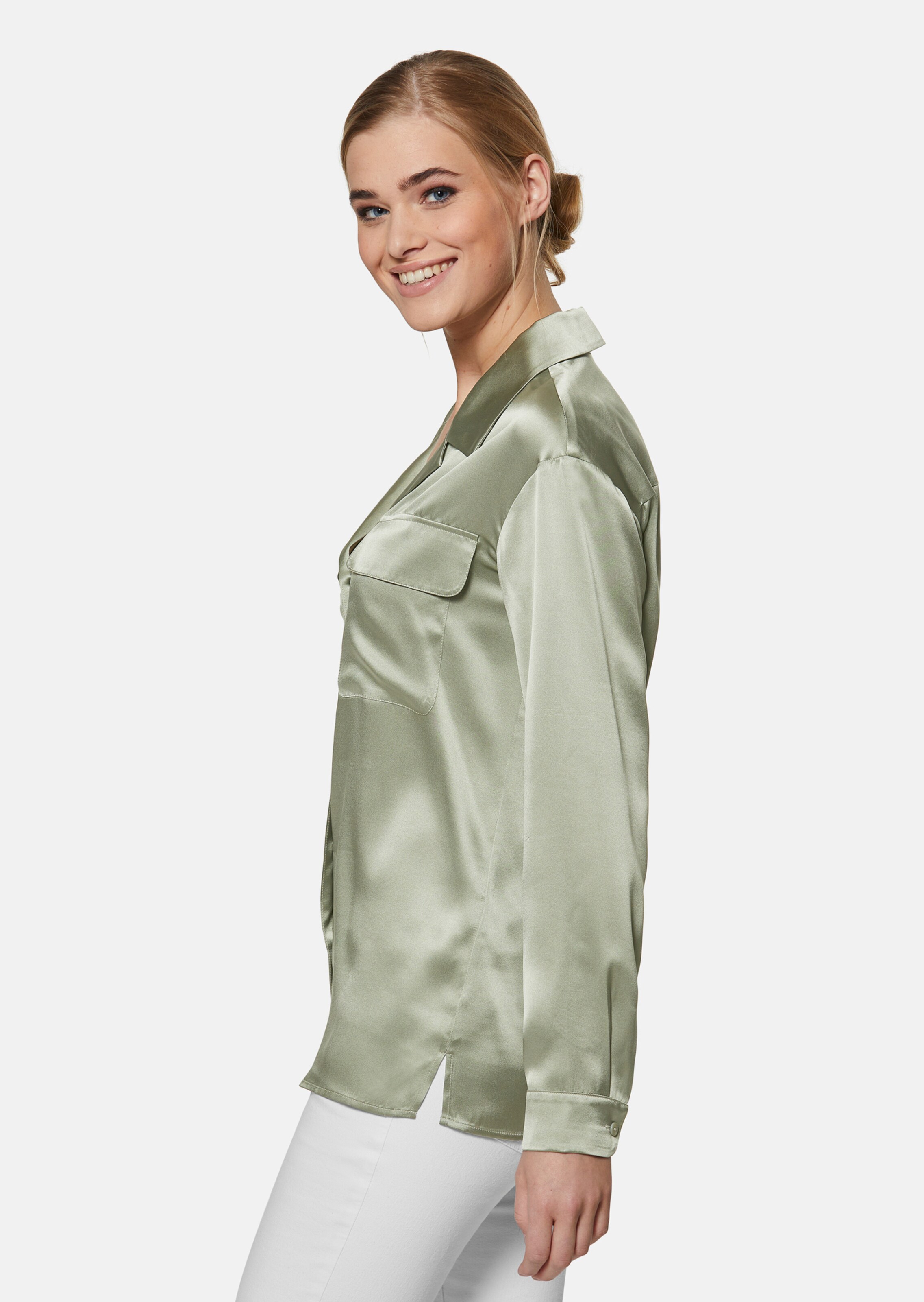 Satin blouse made from pure silk in sage