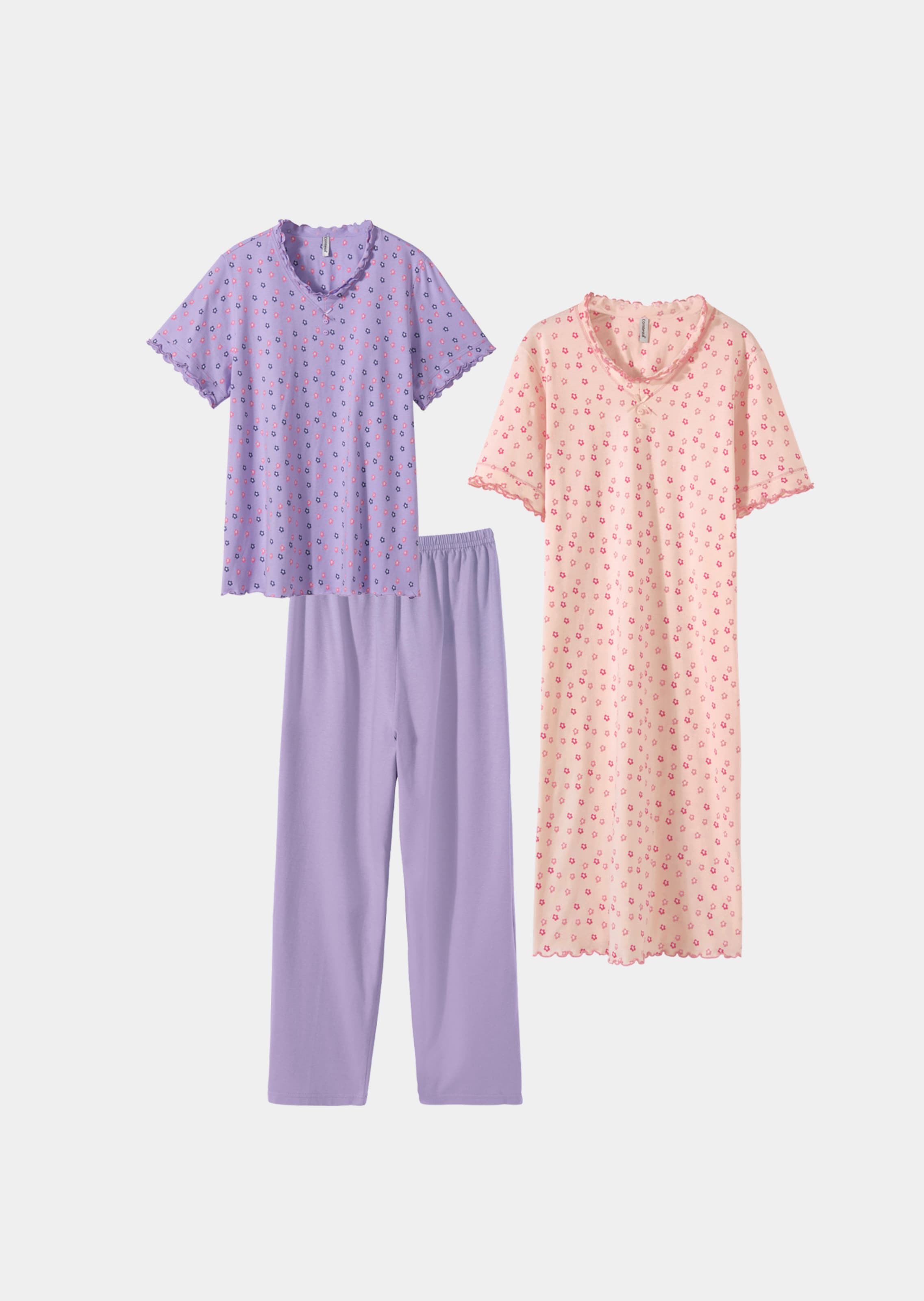 3-tlg. Nachtwäsche-Set aus Baumwolle
