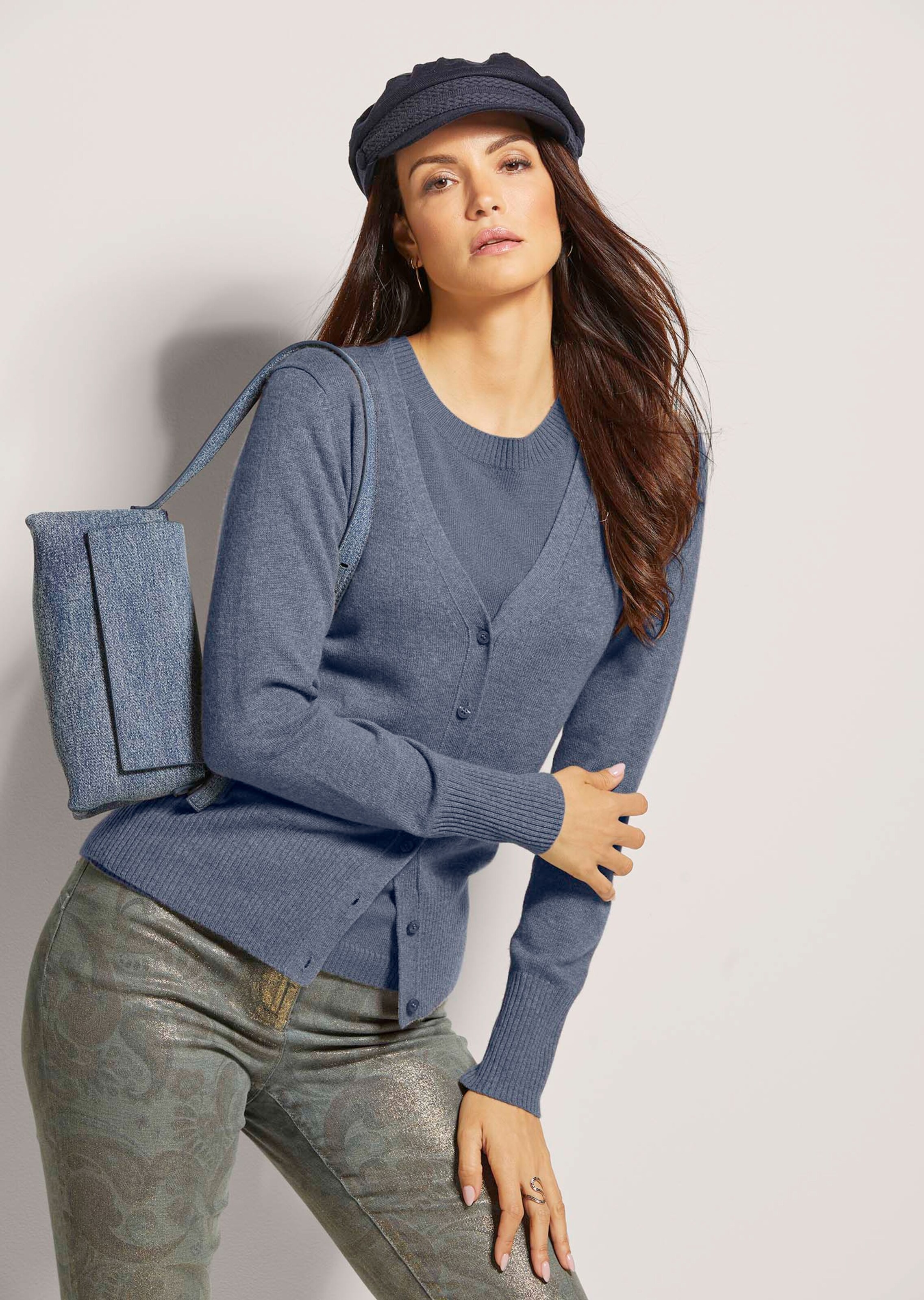 Gilet Femme Twin-Set En Coton Bleu à Pois - Taille 36, Occasion En Très Bon état, Style Rétro