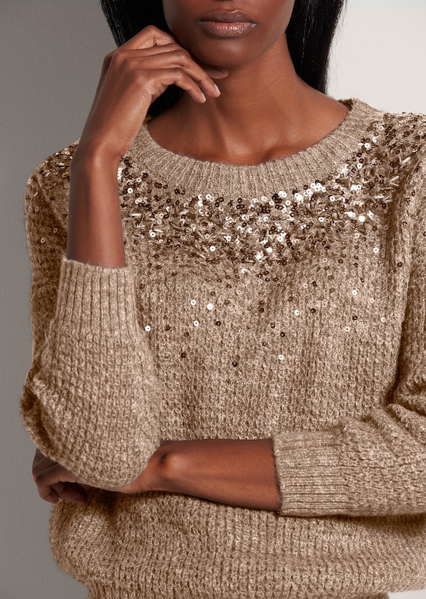 Rundhals-Pullover mit Pailletten und Schmuckperlen 4