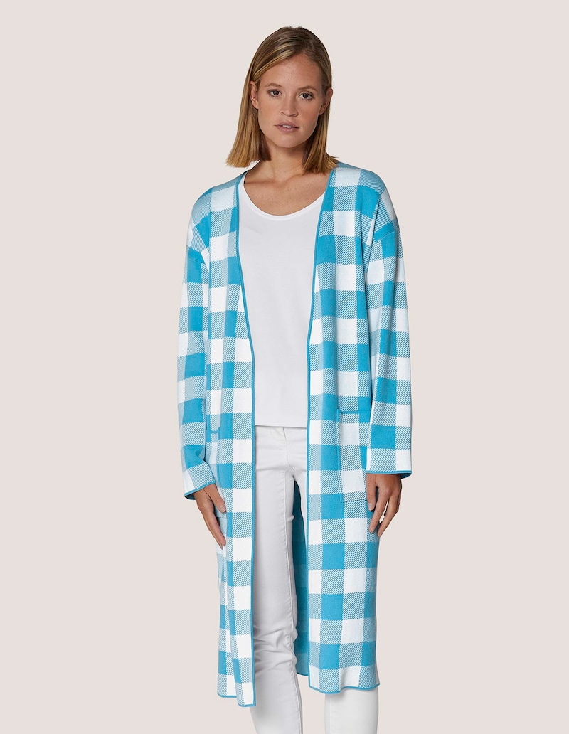 Verschlussloser Strickmantel in Karo-Jacquard